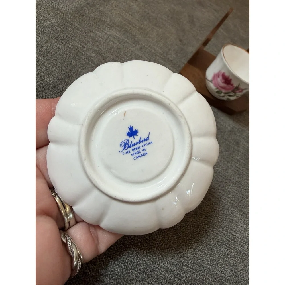 Bluebird Canada Fine Bone China Miniature Demitasse Cup & Saucer Roses Flowers